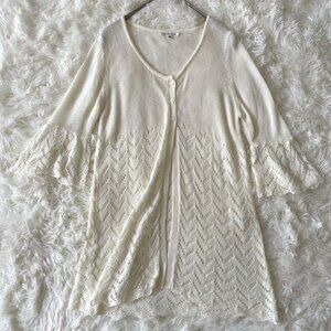 Cinemu Lace Knit Flare Cardigan M Off White